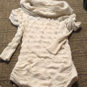 bebe Cream Cowl Neck Sweater with Scarf